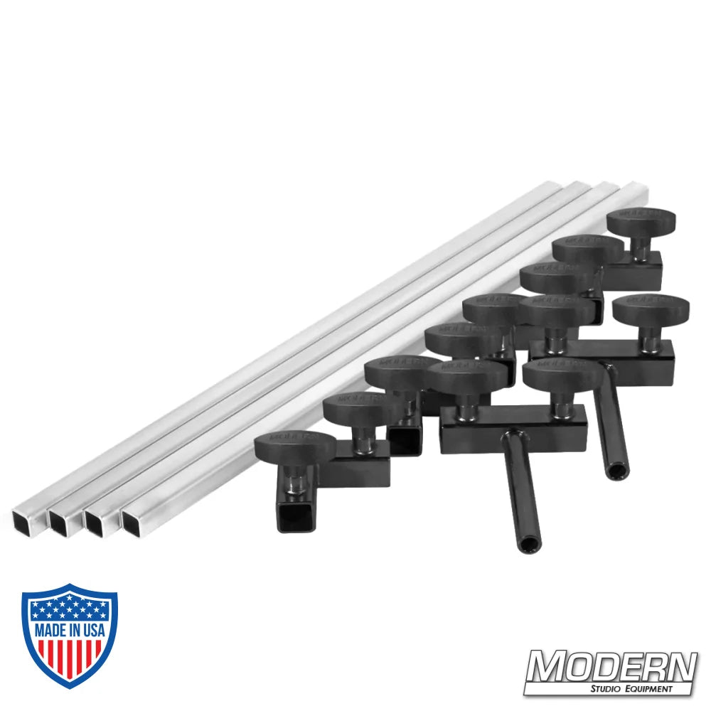 3/4" square aluminum tubes and T-handles for 4' x 4' film grip rigging frame by Modern Studio Equipment.