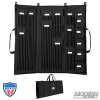3 Fold Deluxe 5/8" rod bag with multiple pockets, designed for film grip and rigging equipment, black color, corolast sides