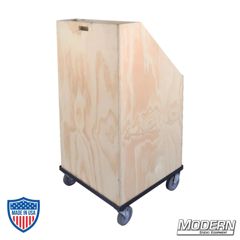 Wooden 3-place flag box with drawer on casters for film grip and rigging equipment storage