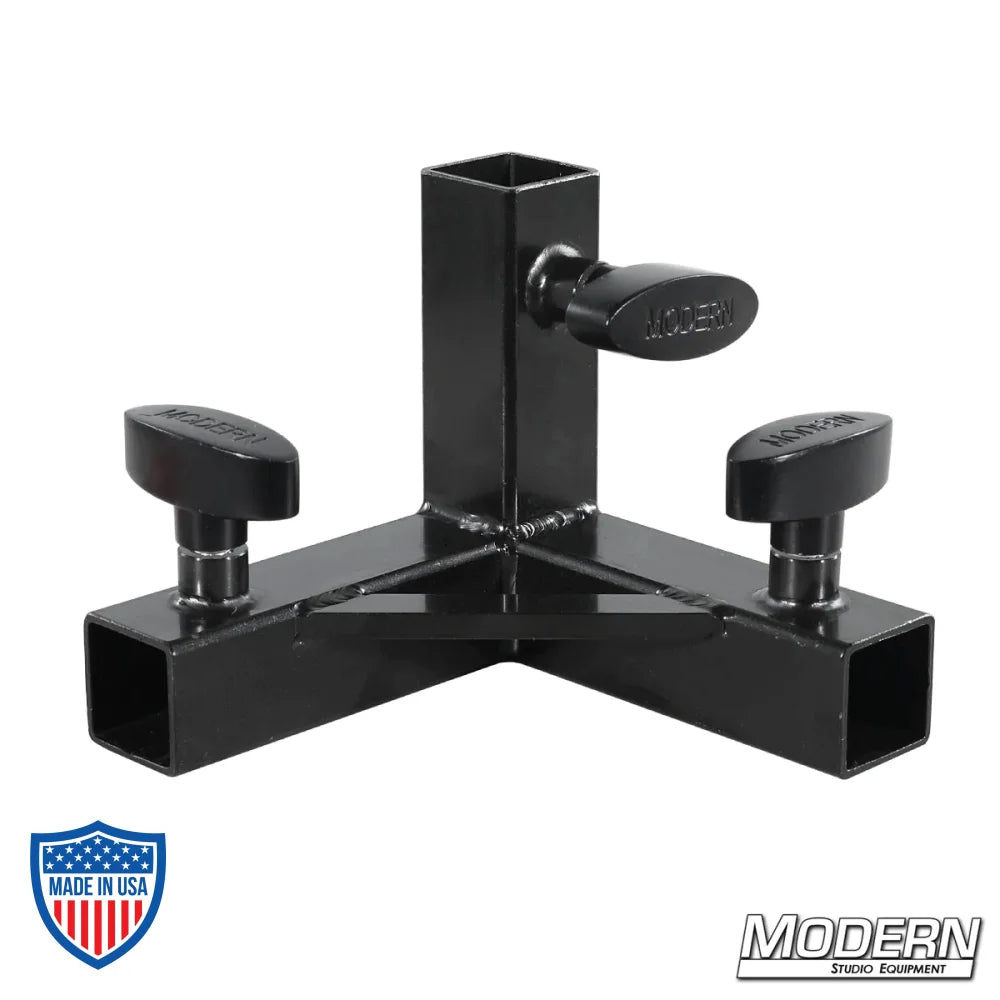 3-Way Pass Through Corner for 1" Square Tube - Black Zinc with T-Handles for film grip and rigging applications