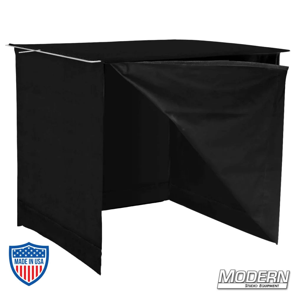 36" x 36" stainless steel frame with commando cloth cover, velcro sides closed for light restriction, ideal for film grip rigging.