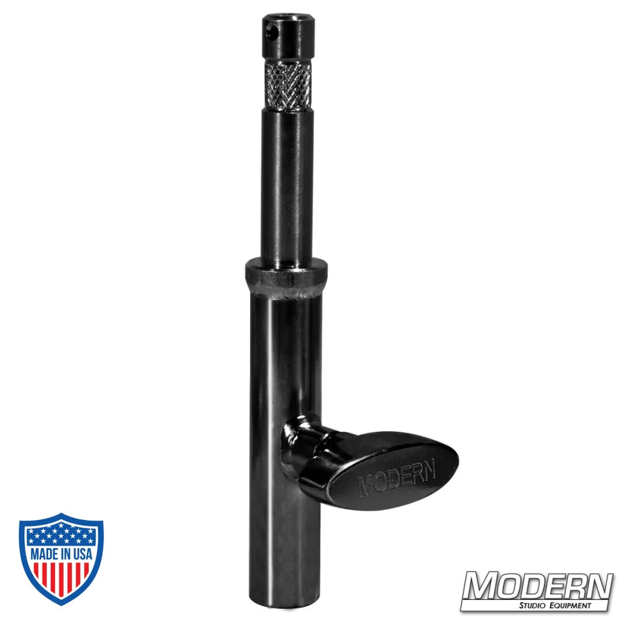 4" Baby Stand Extension in Black Zinc for film lighting and grip rigging by Modern Studio Equipment.
