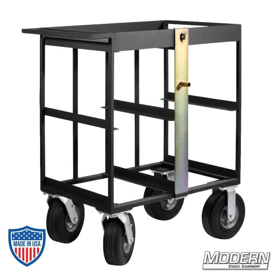Steel 4 Place Milk Crate Cart with Locking Bar and Foam Filled Wheels for Film Grip and Rigging