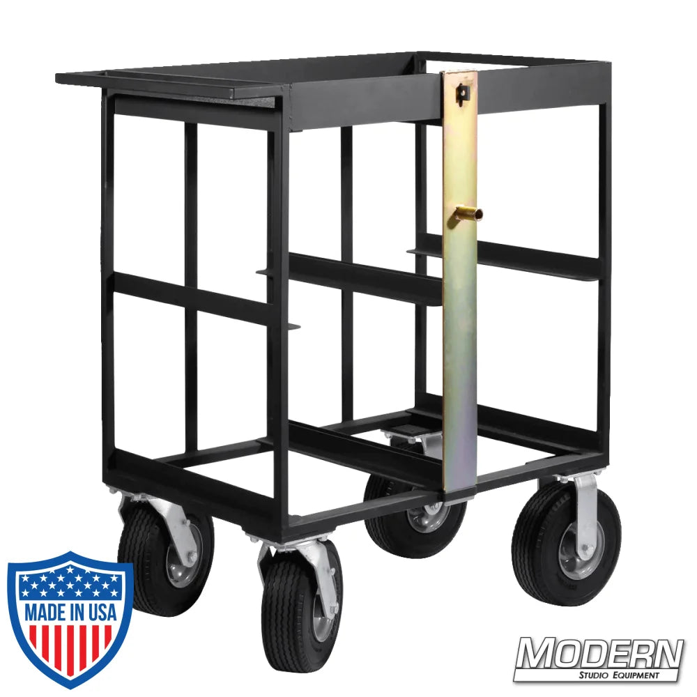 Steel 4 Place Milk Crate Cart with Locking Bar and Foam Filled Wheels for Film Grip and Rigging