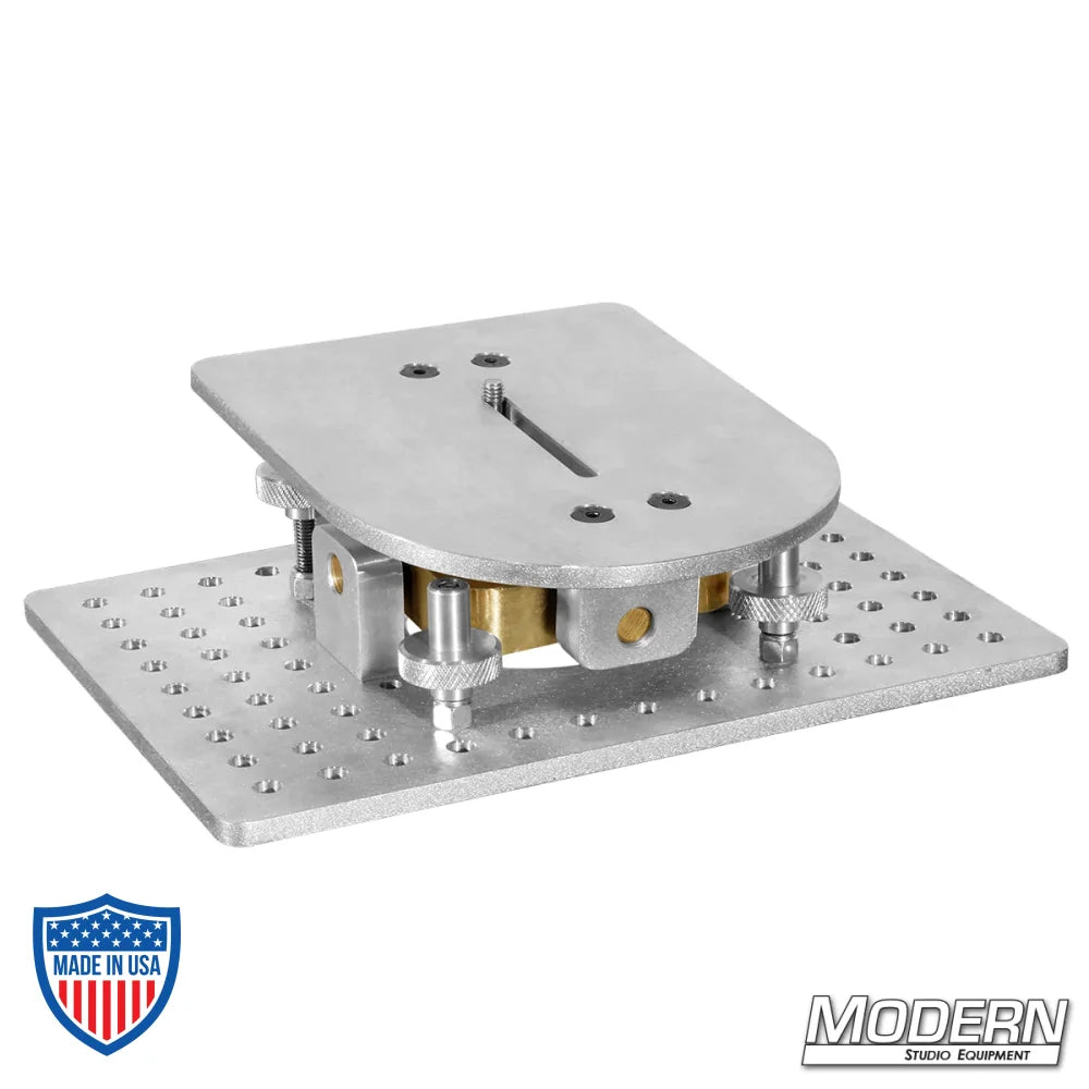 4-Way Leveling Camera Mount with 3/8" Slot, 6061 aluminum, ideal for film grip and rigging tasks.