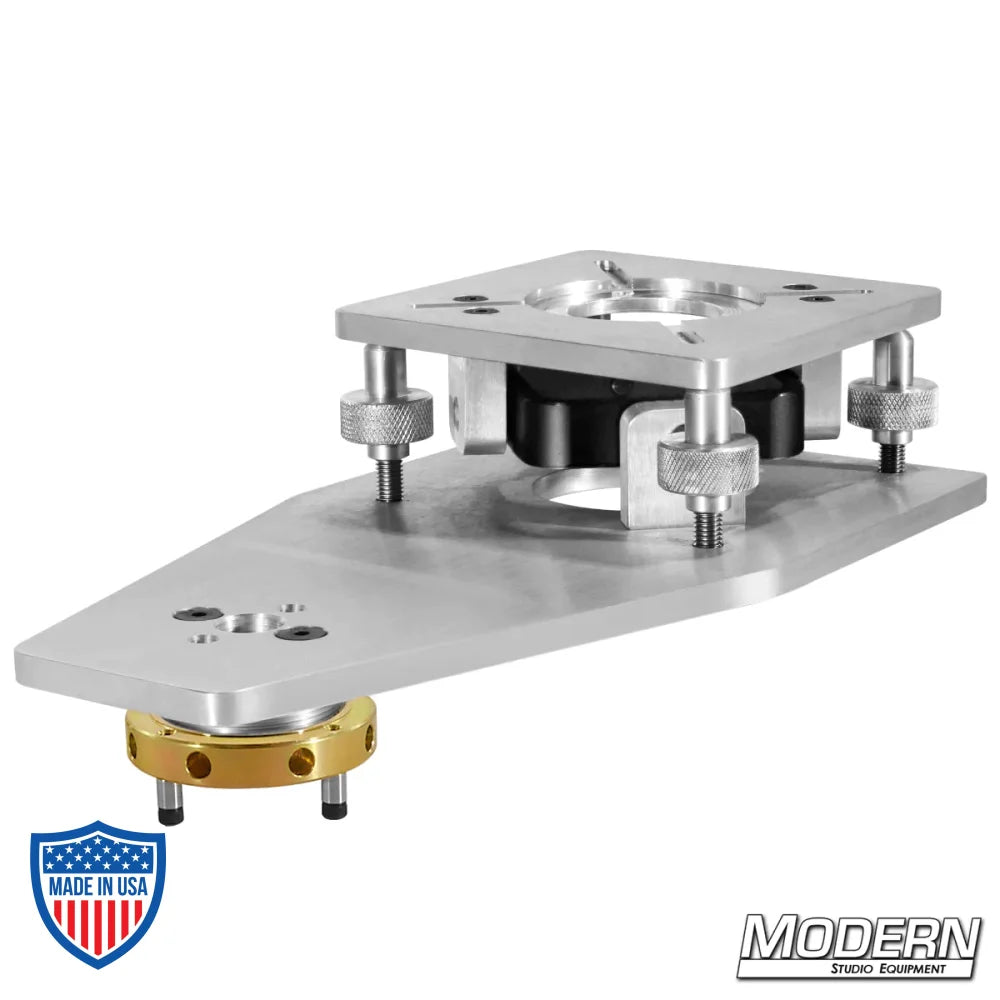 4-Way Mitchell Camera Leveling Offset Arm made from 6061 aluminum for film grip and rigging.