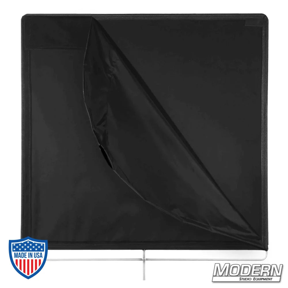 40" x 40" stainless steel frame covered with 16 oz. Commando cloth, opens to 40" x 80" for film grip rigging.