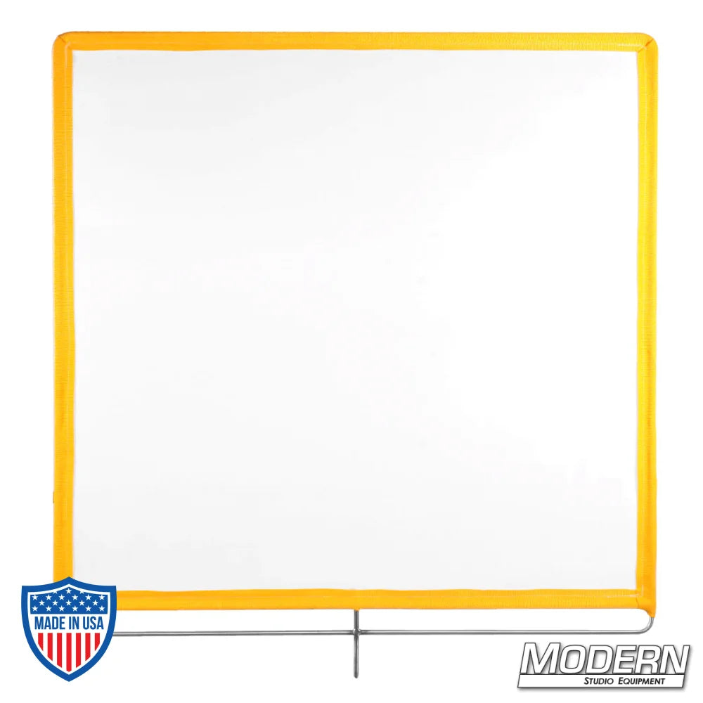 40" x 40" White Artificial Silk with stainless steel frame for film grip and rigging, 1.6 stop material, diffuses direct light sources.