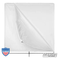 48" x 48" bleached muslin floppy on stainless steel frame for film and rigging use, opens to 48" x 96" for light diffusion