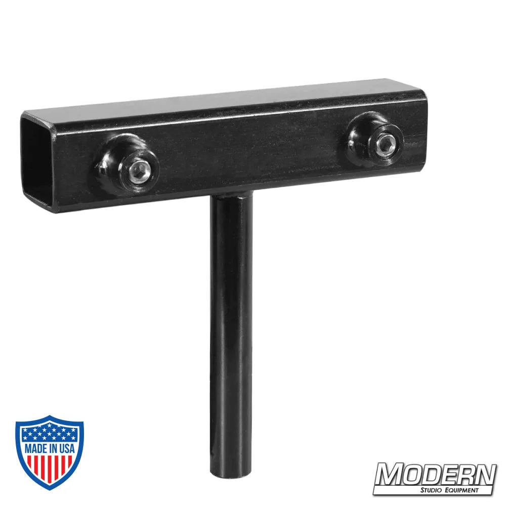 Black Zinc 5/8" Pin for 1" Square Tube with Set Screws, ideal for film grip and rigging applications.