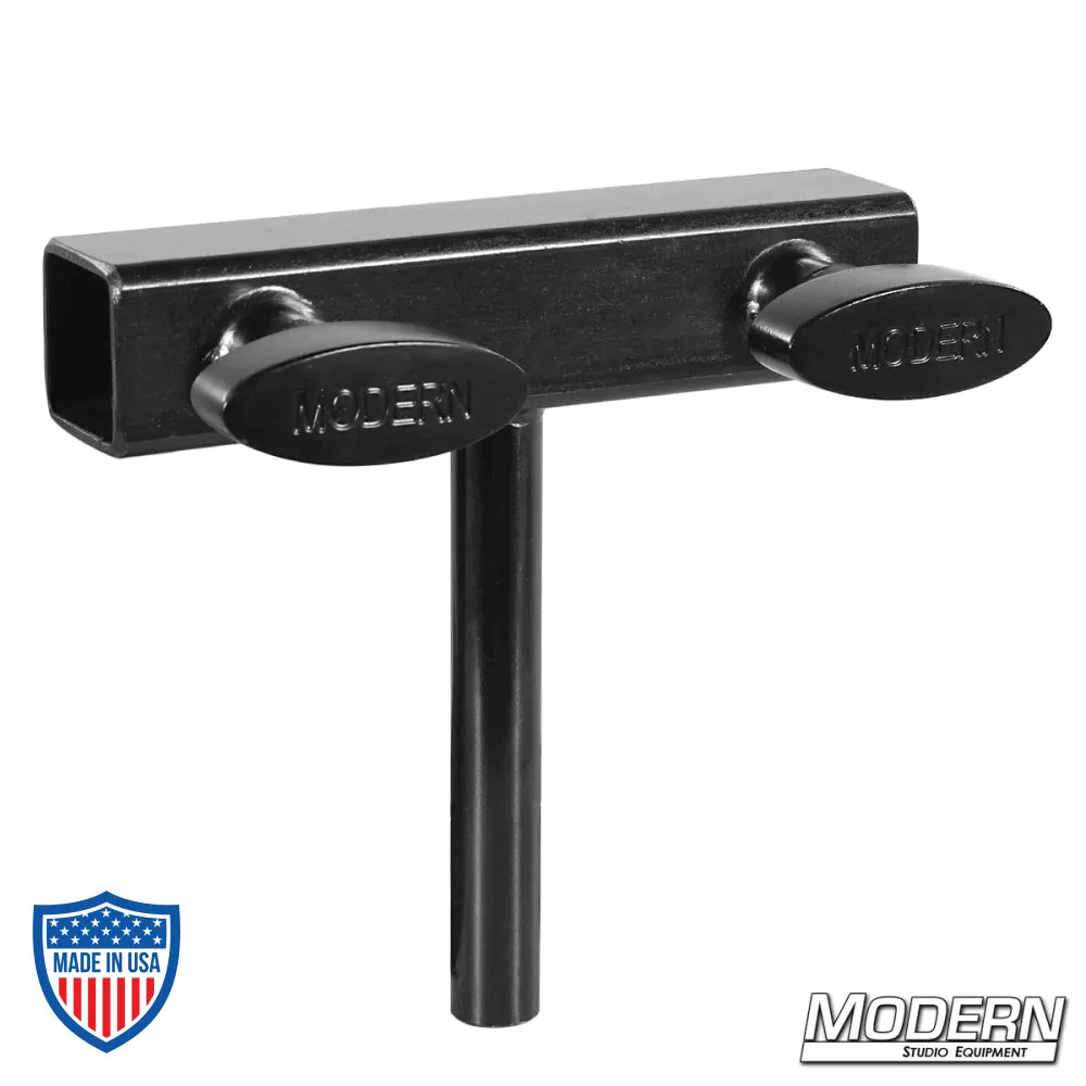 5/8" pin for 1" square tube, black zinc, T-handles, coupler used in film grip rigging