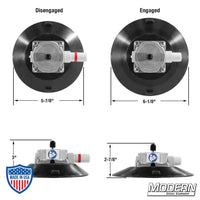6" suction cup with 3/8" male thread in disengaged and engaged positions for film grip and rigging.