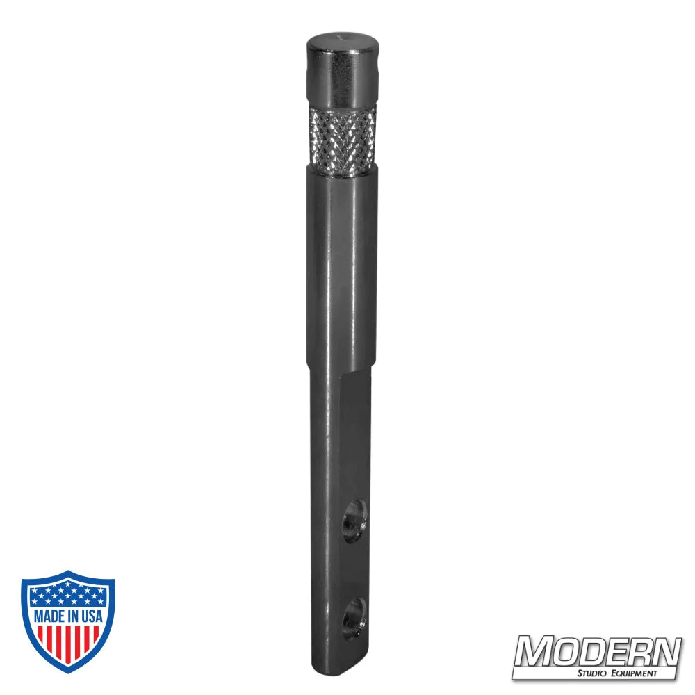 8" black zinc cheese plate adapter with 3/8" holes and 5/8" baby pin for film rigging and grip.