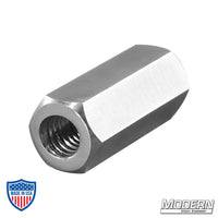 Aluminum 1/4" to 3/8" female adapter for film grip rigging.