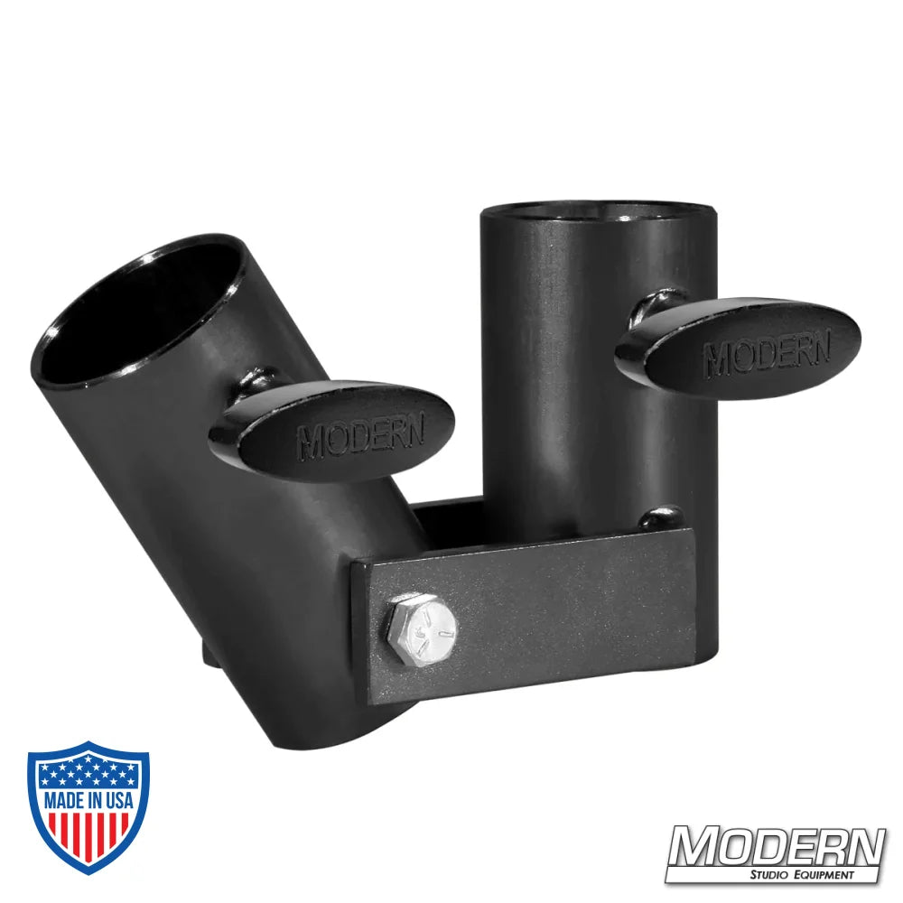 Adjustable Angle Receiver for 1-1/4" Speed-Rail® in black zinc with T-handles for film grip and rigging.