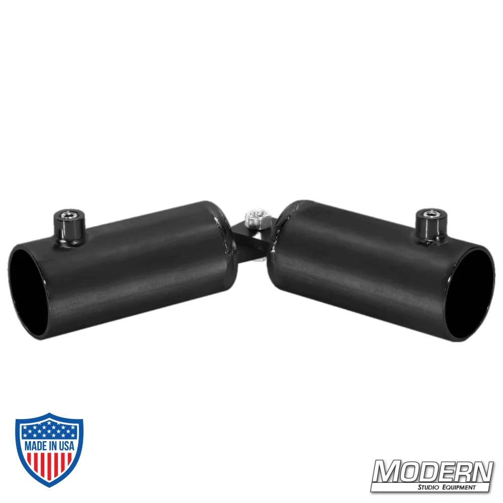 Adjustable Corner for 1-1/2" Speed-Rail® in black zinc with set screws for film grip rigging.