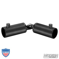 Adjustable Corner fitting for 1-1/4" Speed-Rail® in black zinc with set screws, used for creating adjustable angles in film grip rigging.