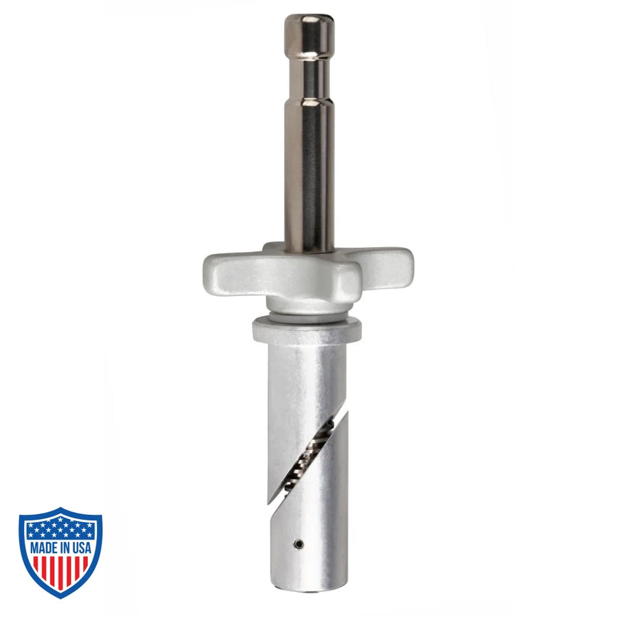 Anderton Dolly Pin (ADP) 5/8" Baby pin for film grip rigging, locks into dolly's 1" seat post or push bar receiver. Width: 2.25", Height: 7.50".