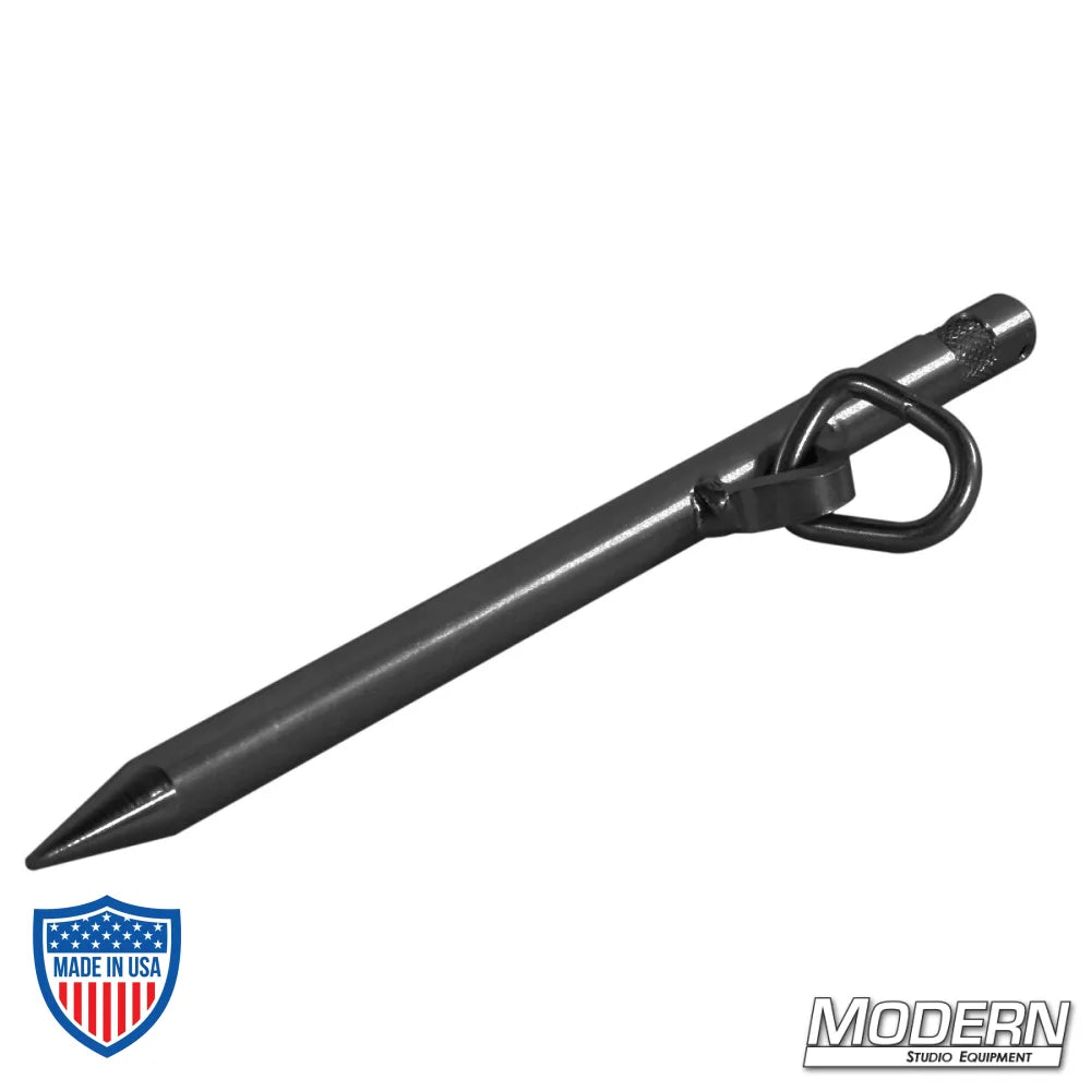 12" Baby Pin Spike with Swivel D-Ring for film grip and rigging in black zinc finish