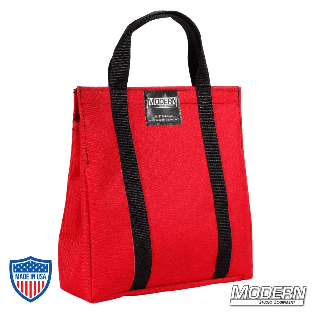 Red Cordura 1000 bag for film grip and rigging equipment with black handles and Modern Studio Equipment logo.