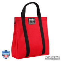 Red Cordura 1000 bag for film grip and rigging equipment with black handles and Modern Studio Equipment logo.