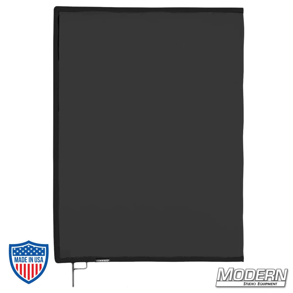 Black Artificial Silk Scrim on 304 military-grade stainless frame for film grip rigging, diffuses light and removes reflectance.