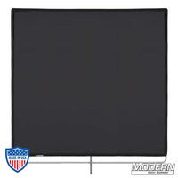 Black artificial silk scrim 48" x 48" on stainless frame for film grip and rigging, diffuses light and removes reflectance.