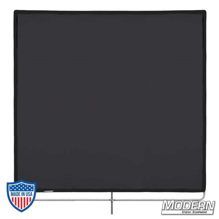 Black artificial silk scrim 48" x 48" on stainless frame for film grip and rigging, diffuses light and removes reflectance.