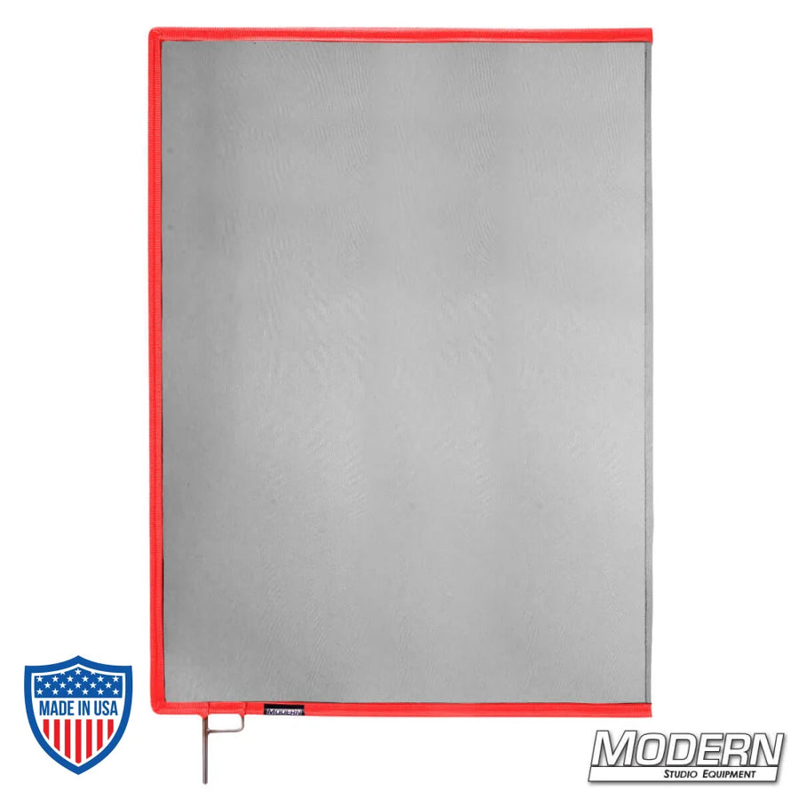 Black Double Scrim on 304 military-grade stainless frame for film grip and rigging, reduces light without altering pattern or color temperature.