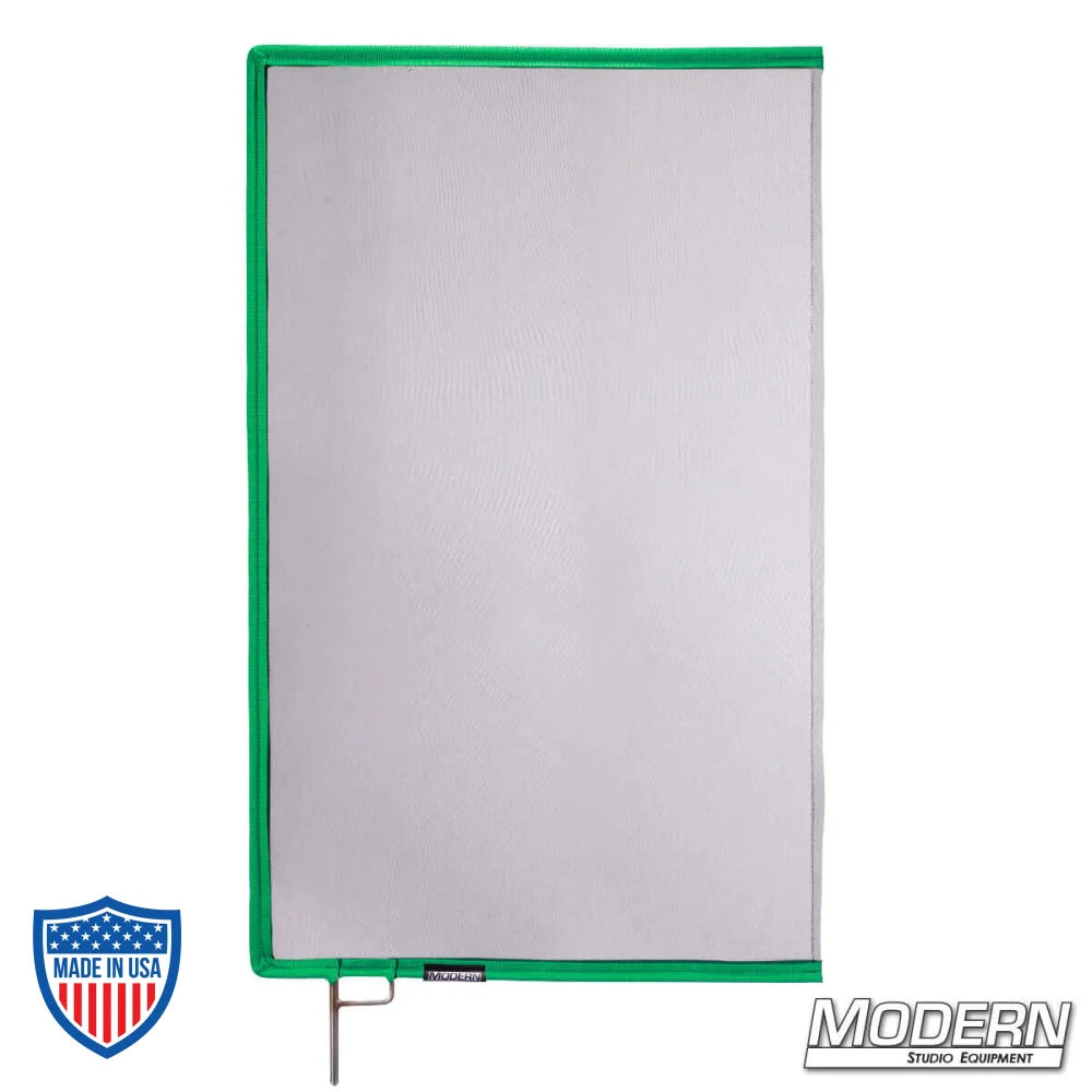 Black Single Scrim with green border for film grip rigging, 0.6 stop material reduces light without altering pattern or color temperature.