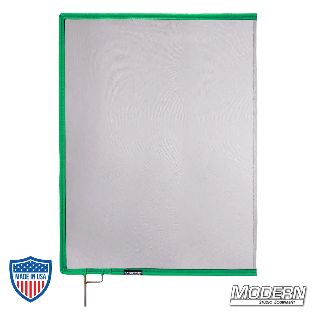 Black Single Scrim with green border, 0.6 stop material for film grip and rigging use, reduces light without altering pattern or color temperature.
