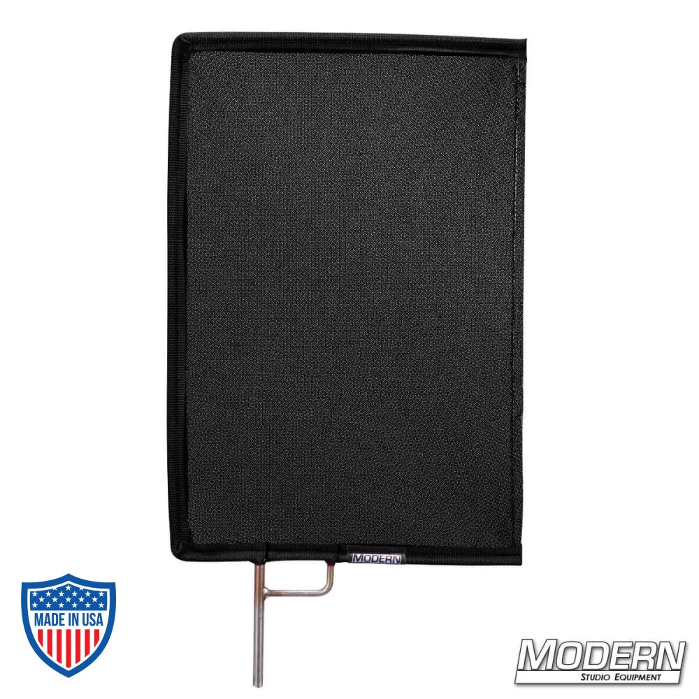 Black Triple Scrim with open end stainless steel frame, 1.8 stop material for film grip and rigging, reduces light without altering color.