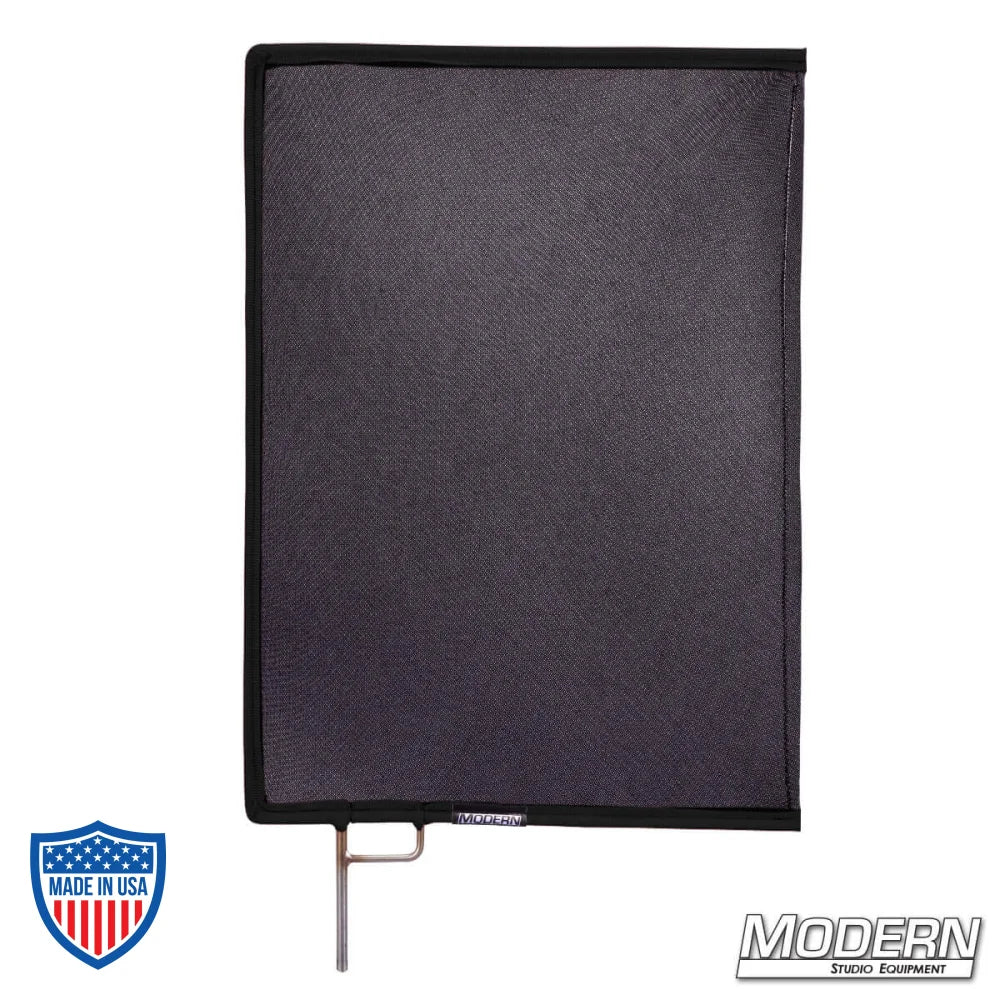 Black Triple Scrim with stainless steel frame for film grip and rigging, 1.8 stop material reduces light without altering pattern or color temperature.