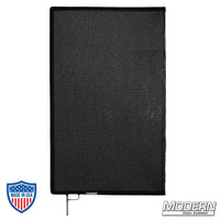Black Triple Scrim with open end stainless steel frame for film grip and rigging, reducing light by 1.8 stops.