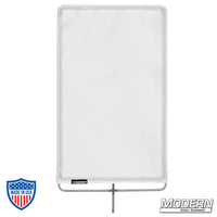 Bleached Muslin on 304 stainless steel frame for film grip and rigging, providing heavy cotton material for light diffusion with even glow.