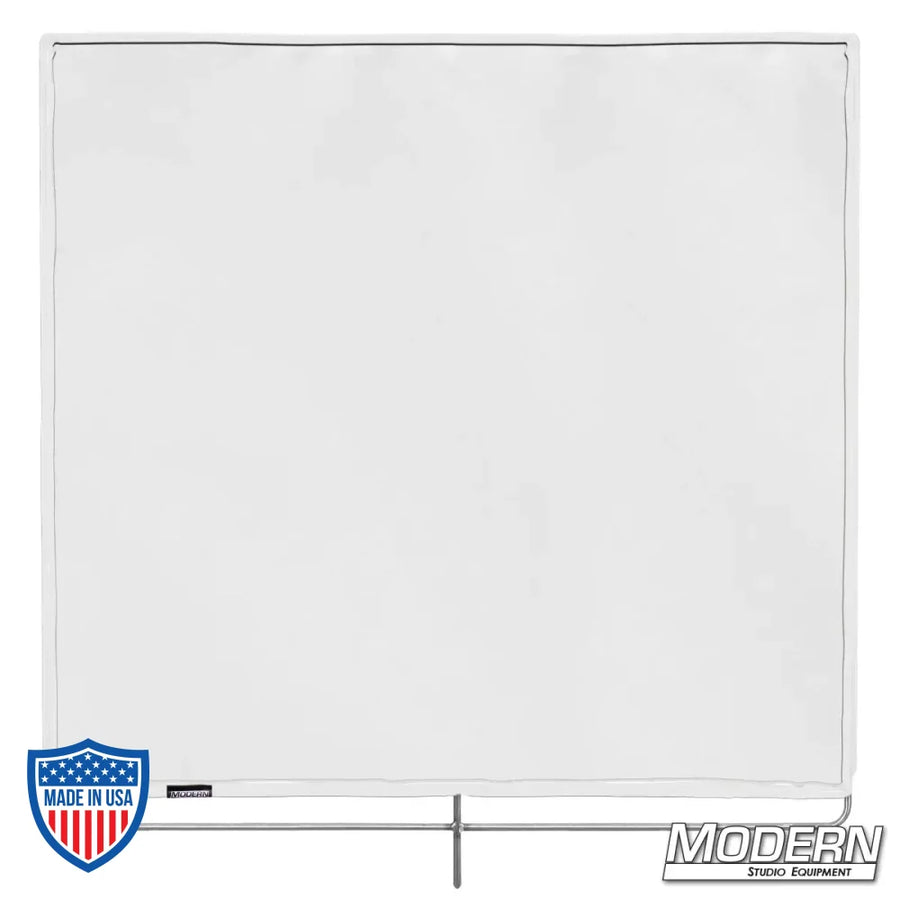 Bleached Muslin on 304 military-grade steel frame for film grip rigging, 48"x48", soft light bounce with heavy diffusion.