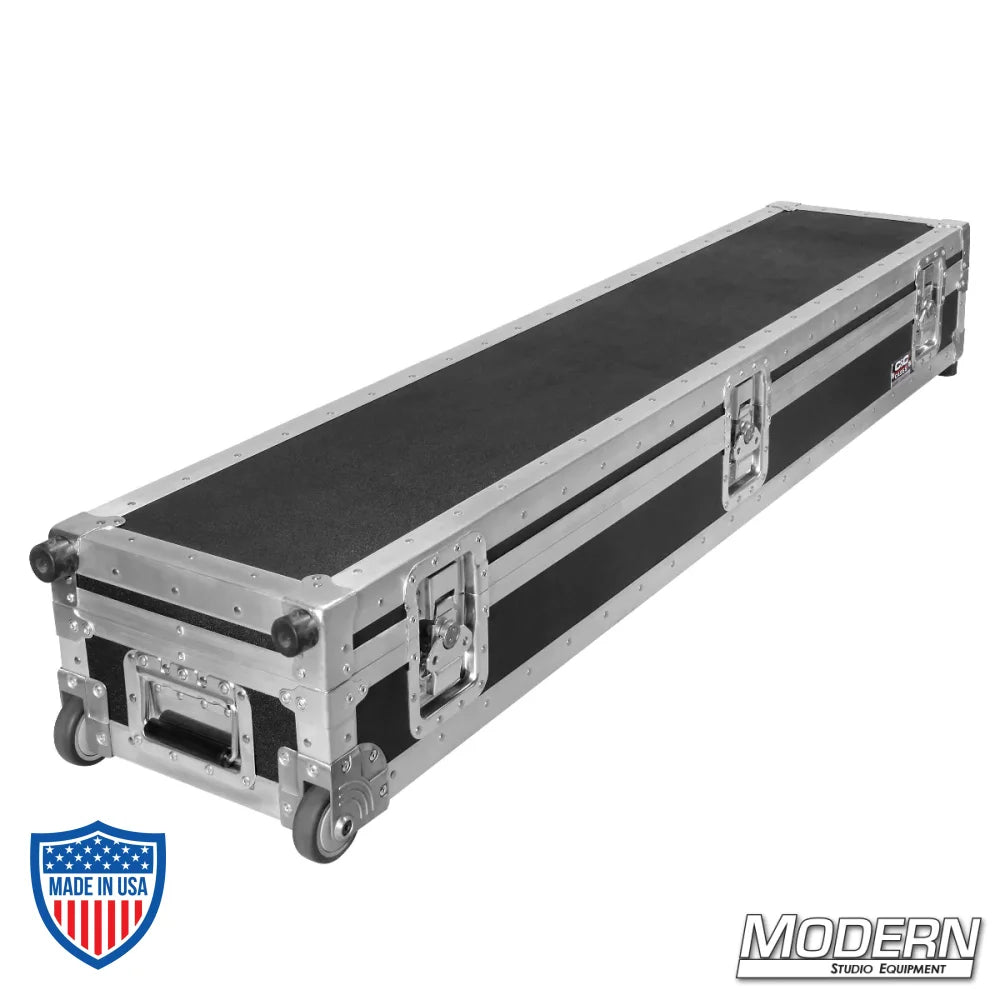 Rolling camera slider case for film grip and rigging equipment, featuring durable construction and wheels for easy transportation.