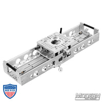 Camera slider with 360° swivel base and locking castle nut for film grip and rigging solutions.