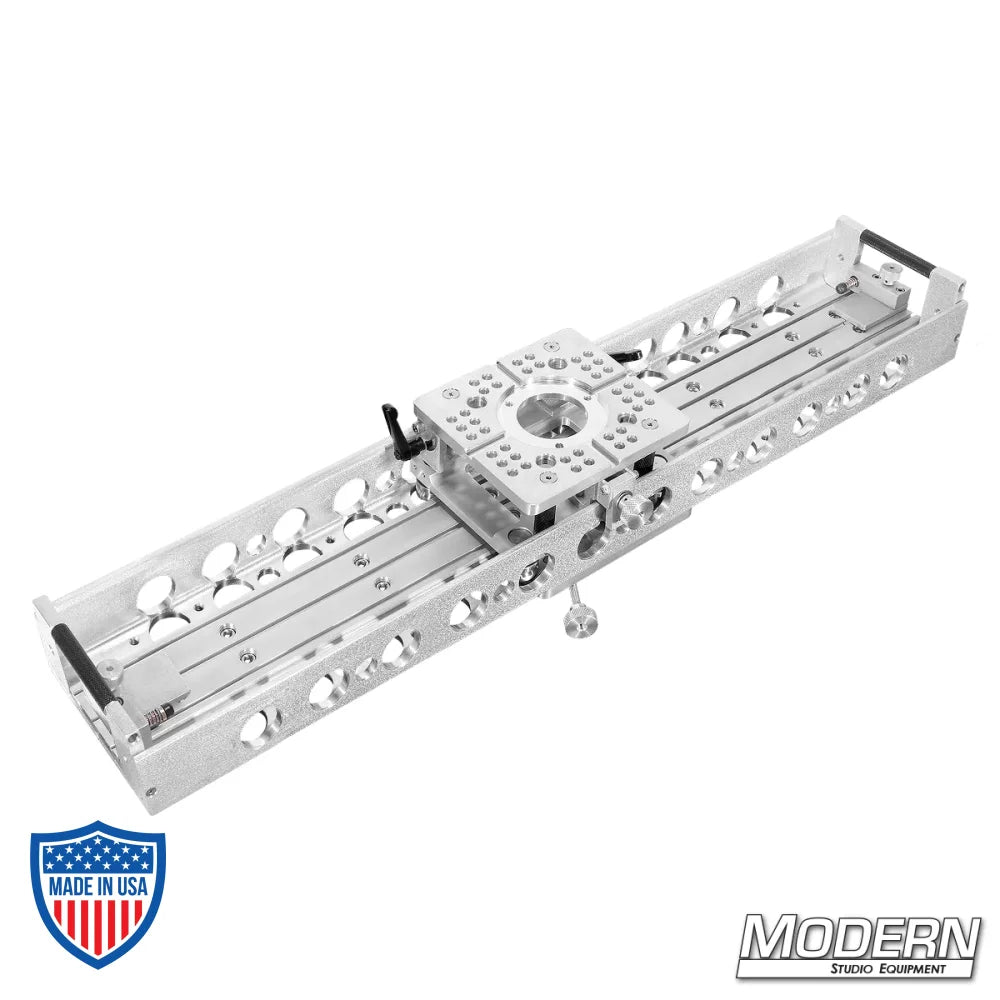 Camera Slider with 360° Swivel Base for film grip rigging, featuring a linear bed for smooth camera movements.