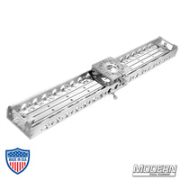 Camera slider with 360° swivel base for linear movement, featuring locking castle nut, ideal for film grip and rigging.