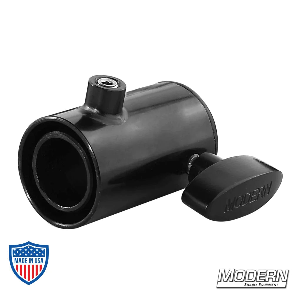 Candlestick Maker black zinc fitting for 1-1/4" Speed-Rail® to Junior Receiver for film grip and rigging applications.