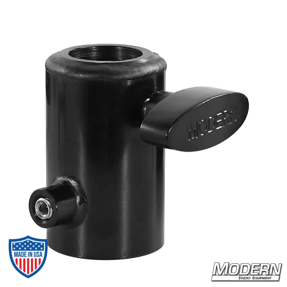 Black zinc candlestick maker for film grip and rigging with 1-1/4" speed-rail to junior receiver conversion fitting
