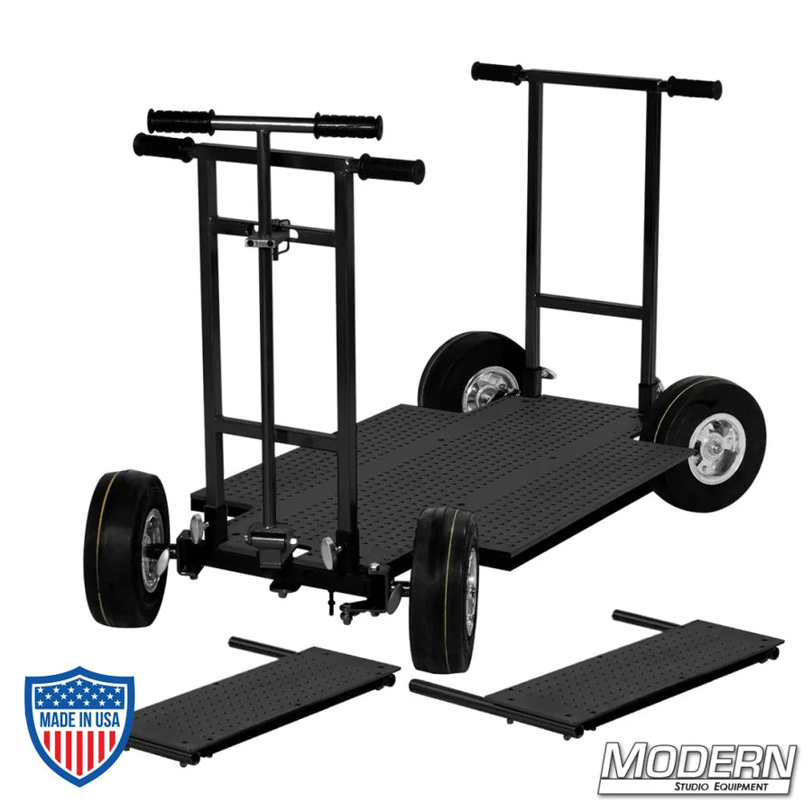 Cheese Plate Doorway Dolly with 4-Way Steering, Black Zinc, includes push and pull bars, sideboards, ideal for film grip rigging