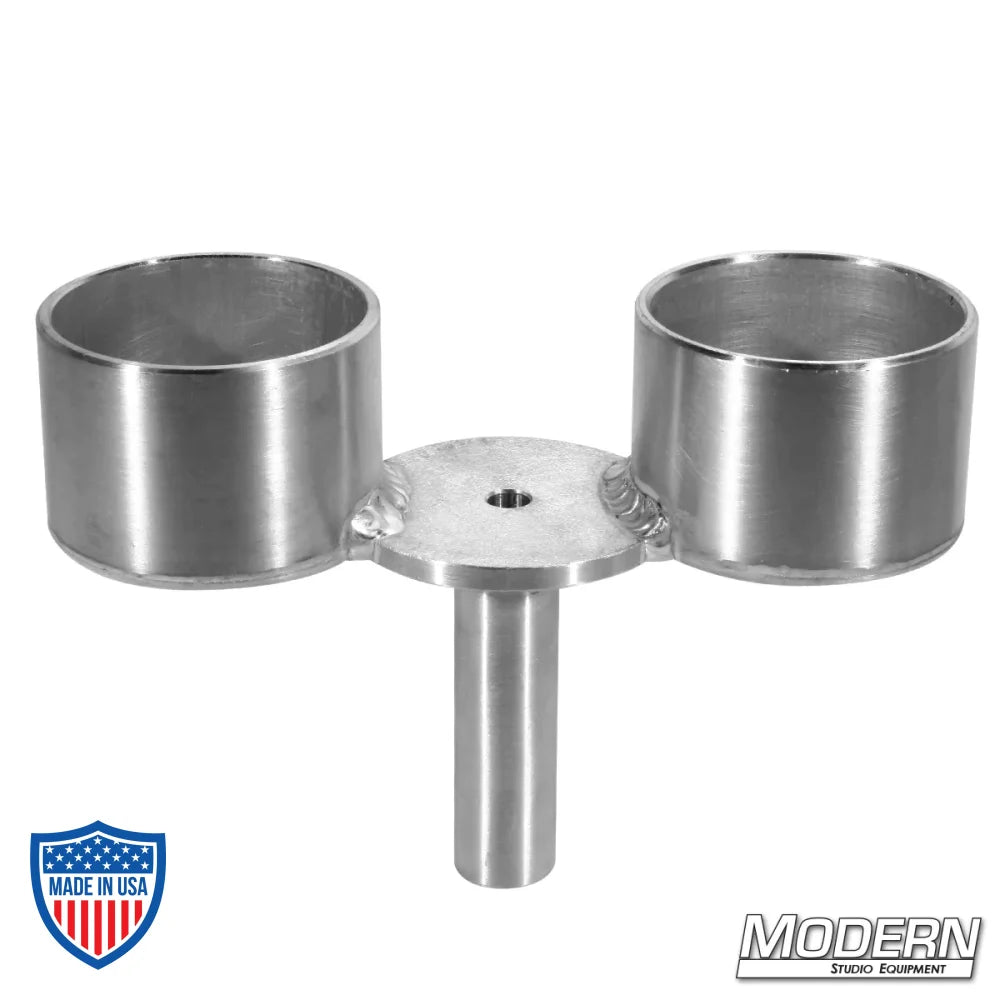Crab Dolly Cup Holder - Double for film grip rigging, converts dolly pin receiver to dual cup holder.