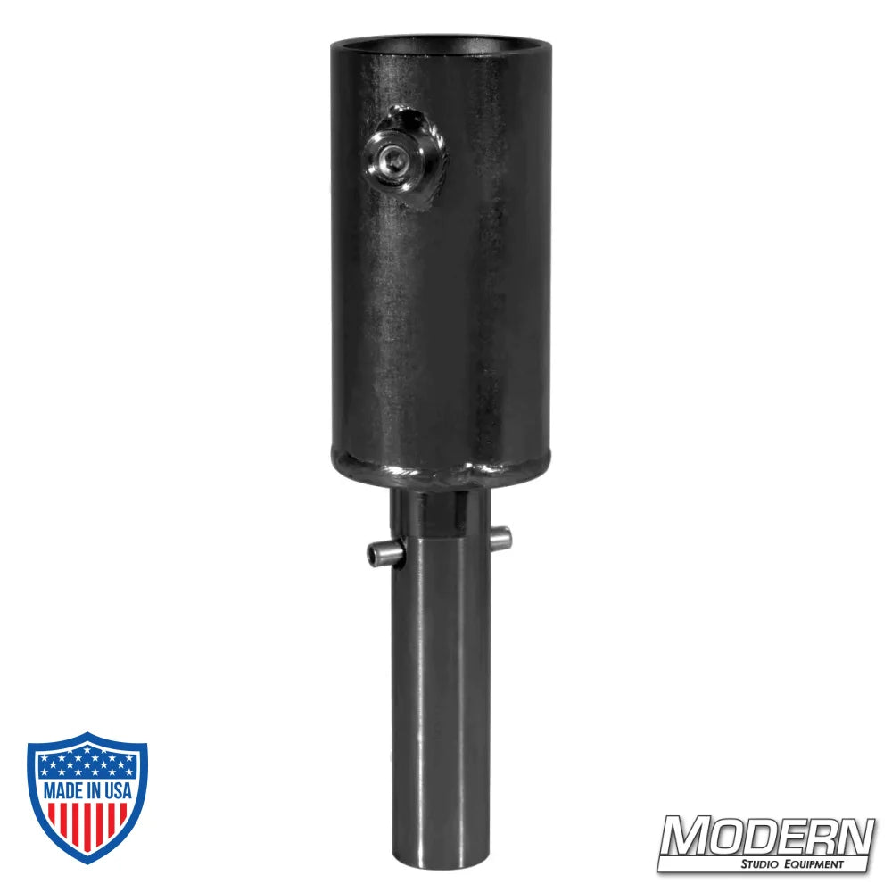 Crab dolly to vertical receiver with set screw for 1-1/2" Speed-Rail®, black zinc finish, ideal for film grip rigging.