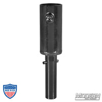 Black zinc dolly pin with set screw for 1-1/4" Speed-Rail® rigging in film grip equipment.