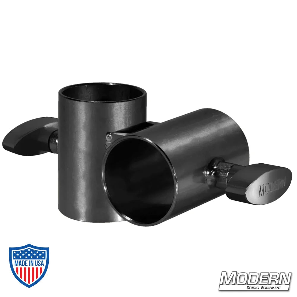 Cross for 1-1/2" Speed-Rail® - Black Zinc with T-Handles for film grip and rigging. 90° bracket joining two pieces of aluminum Speed-Rail®.