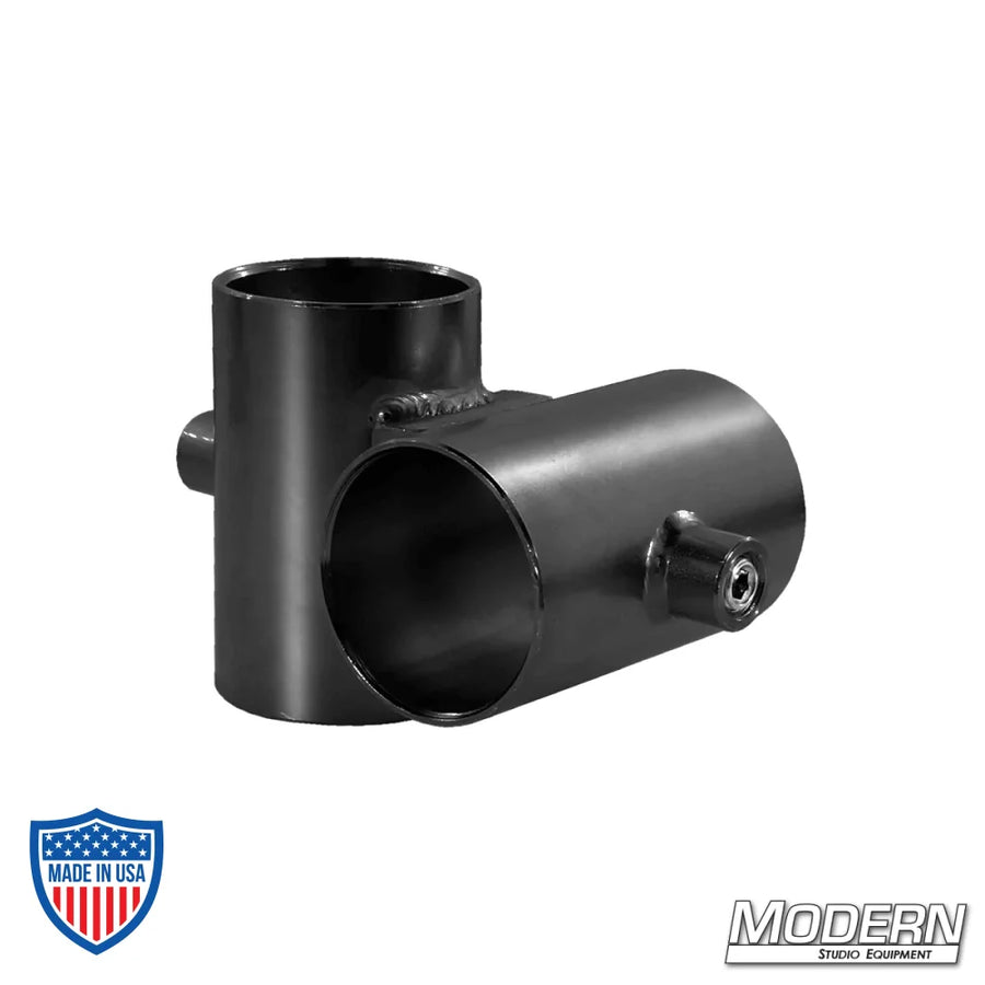 90º black zinc bracket for 1-1/4" Speed-Rail® with set screws, ideal for film grip and rigging applications.