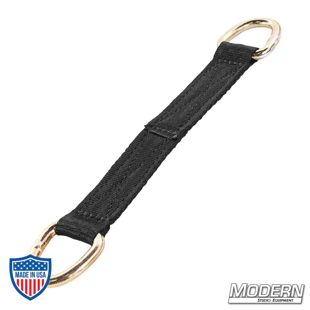 D-Ring Extension for film grip rigging equipment, black strap with gold D-rings, Modern Studio Equipment