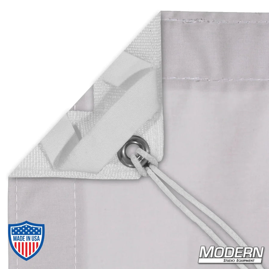Gray muslin with webbing, grommets, and elastic corners for film grip rigging, comes with labeled storage bag - Modern Studio Equipment